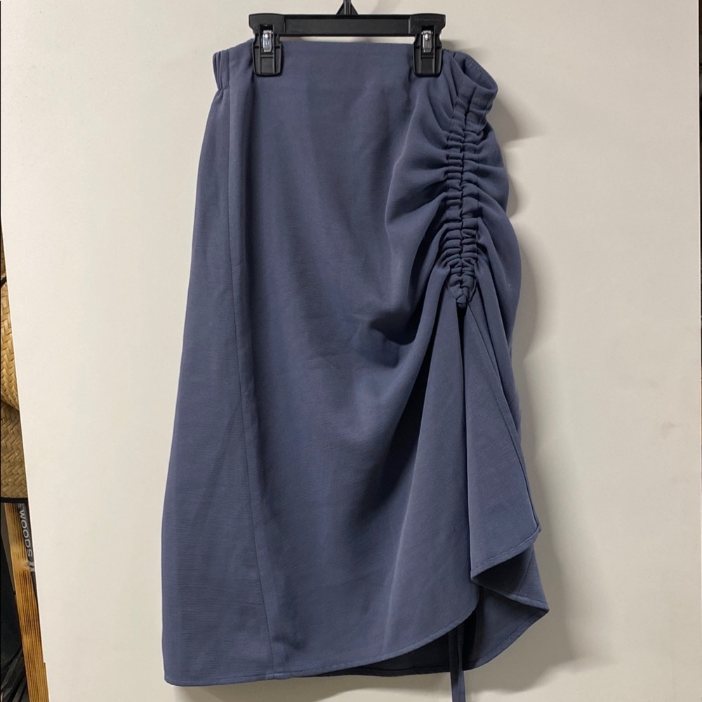 OAK + FORT Blue Asymmetrical Wrap Midi Skirt